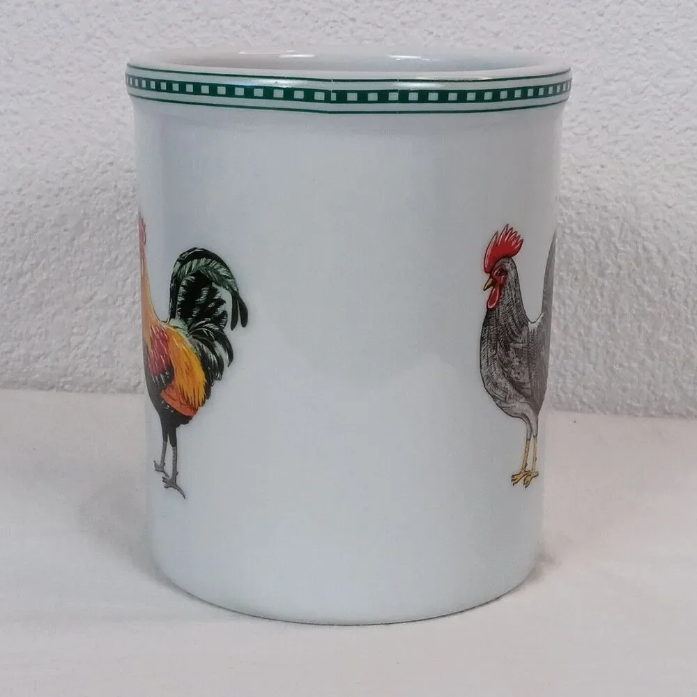 Late 20th Century Rooster White Stoneware Utensil Holder Crock Bia Cordon Bleu